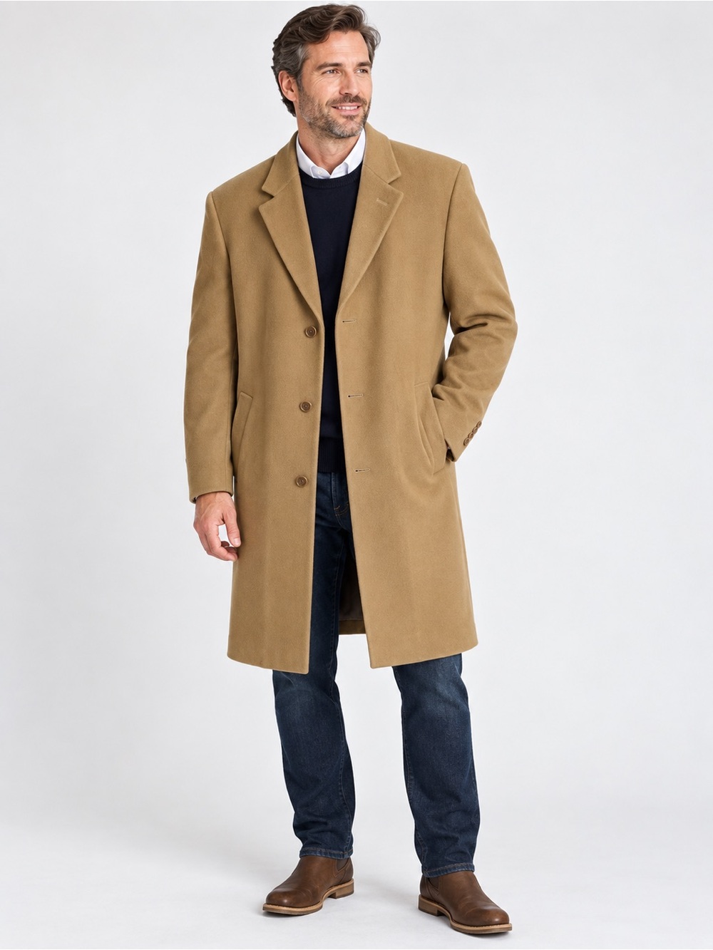 Ralph Ralph Lauren Wool Cashmere Camel Tan Long Overcoat Topcoat Trench Size 44R
